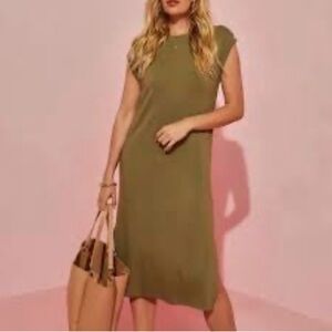 FREE PEOPLE Olive Green Cap Sleeve Midi Dress